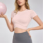 Cross Pleated Yoga T shirt Top Slim Fit Slimming Sports Short Sleeve Fitness Running Skipping Rope Sports Short Sleeve
