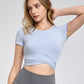 Cross Pleated Yoga T shirt Top Slim Fit Slimming Sports Short Sleeve Fitness Running Skipping Rope Sports Short Sleeve