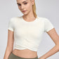 Cross Pleated Yoga T shirt Top Slim Fit Slimming Sports Short Sleeve Fitness Running Skipping Rope Sports Short Sleeve