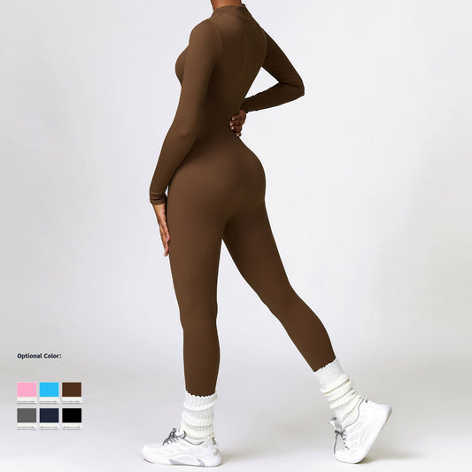 Women's Long Sleeve Yoga Jumpsuit | Zipper, Tummy Control & High-Intensity