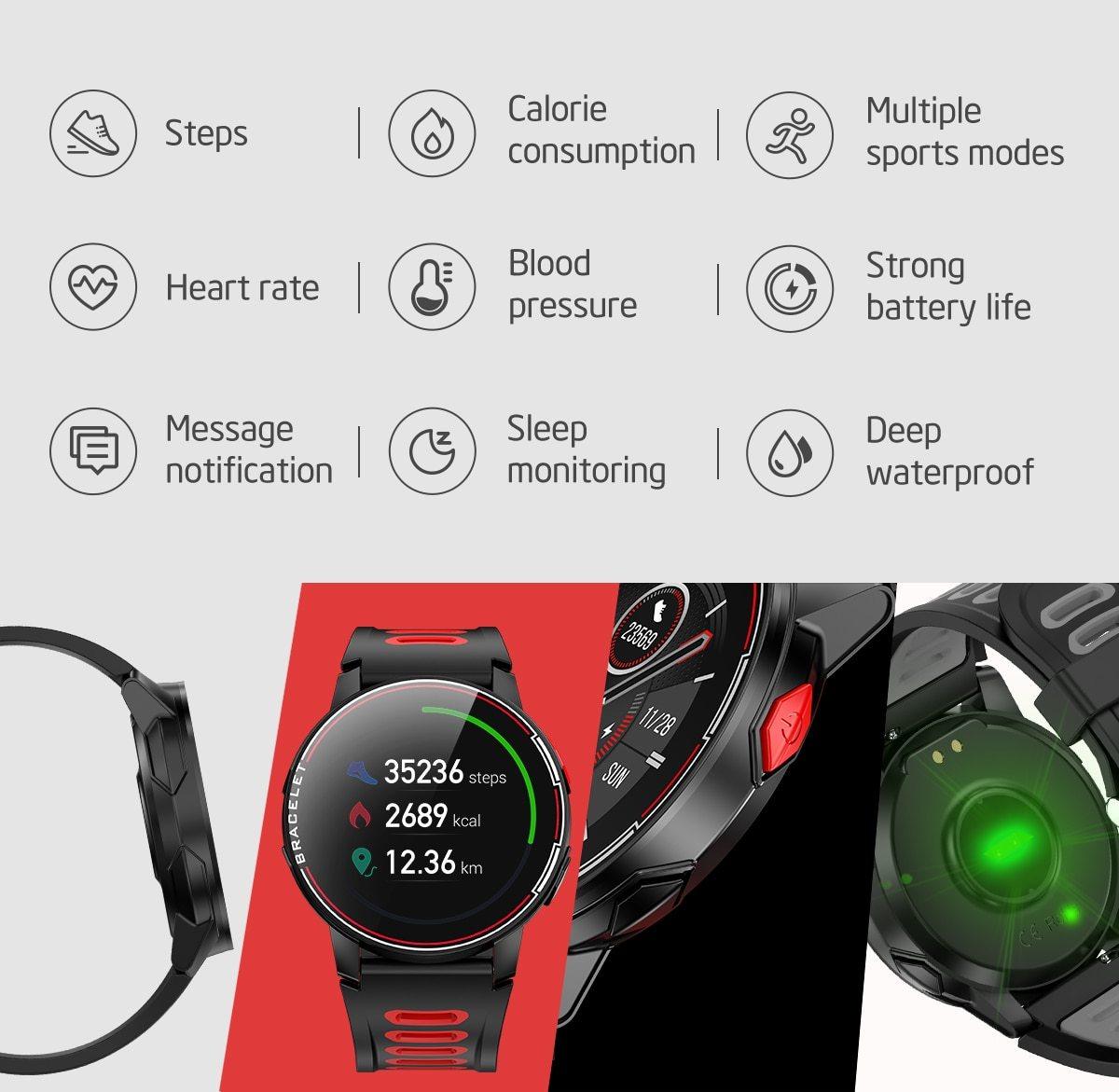 Professional IP68 Waterproof Bluetooth Smart Watch for Men and Women