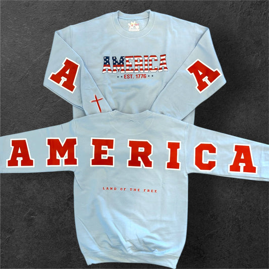 America Land of the Free Patriotic Crewneck Sweatshirt
