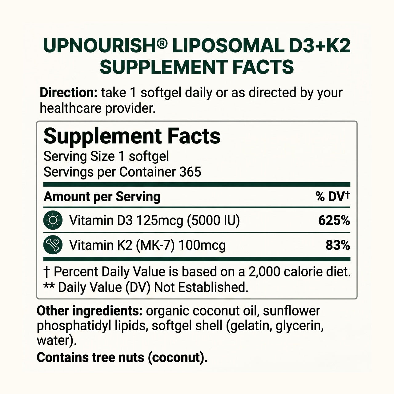 Liposomal Vitamin D3 5000IU K2 MK7 100 mcg