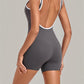 Color Blocking Brushed Yoga Jumpsuit Women Hollow Out Backless Tight Sport One Piece Suit Gym Running Exercise Fitness Bodysuits