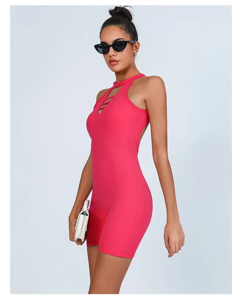 Sexy Fitness Yoga Jumpsuit Women Hollow V Neck Tight Backless Sports One Piece Suits Quick Drying Sleeveless Scrunch Romper