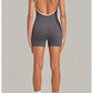 Color Blocking Brushed Yoga Jumpsuit Women Hollow Out Backless Tight Sport One Piece Suit Gym Running Exercise Fitness Bodysuits