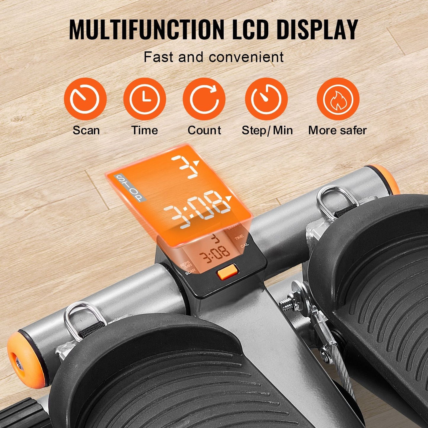 Stair Stepper, Mini Stepper for Exercise at Home, Hydraulic Fitness Stepper with Resistance Bands, Full Body Workout Cardio Equipment, Stair Climber with LCD Monitor, 330LBS Load Capacity
