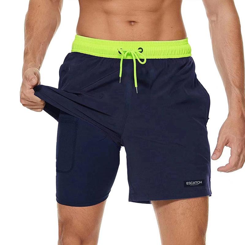 Men's Swimming Trunks with Compression Liner 2 in 1 Quick-Dry Gym Sports Shorts Swim Shorts with Pockets  Beach Swimming Trunks Quick Dry Swim Shorts with Pockets