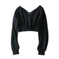 Women Sweatshirt Streetwear Hoodies Hip Pop Crop Top Female Long Sleeve Deep V Neck Pullovers Womens Sweatshirts Pullover Tops Drop Shoulder Running Activewear Casual Gym Workout Sweatshirt